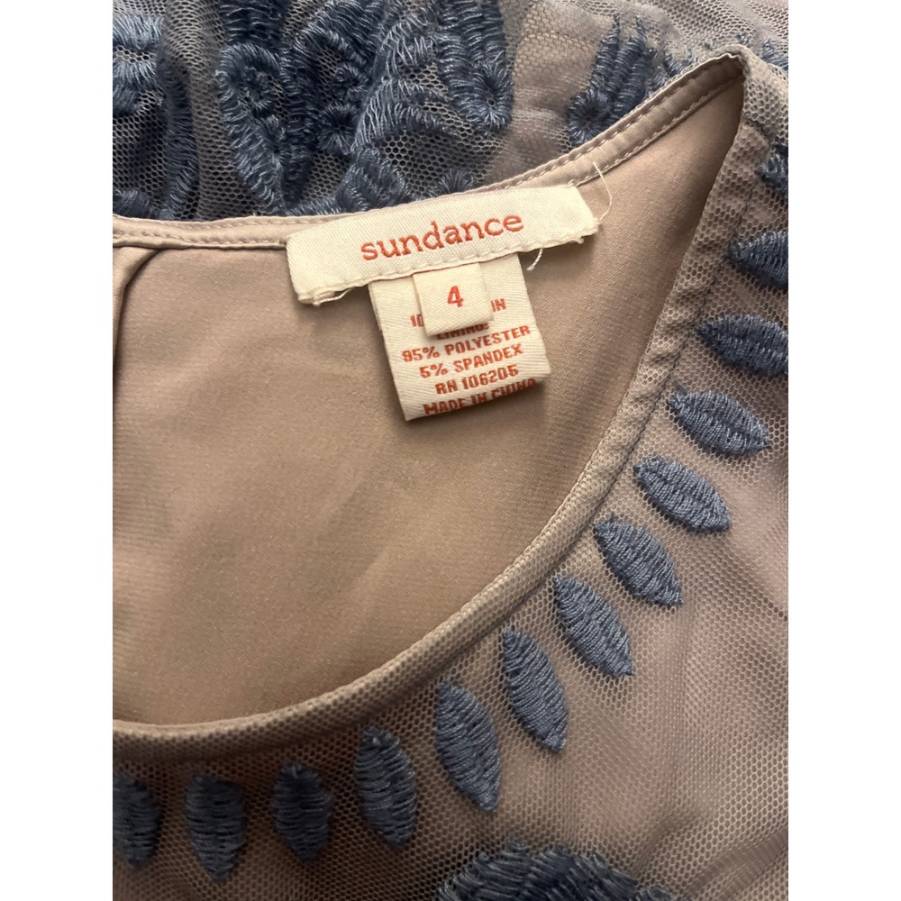 Sundance‎ Embroidered Lace Dress Blue Beige Sleeveless Sheath Knee Length Size 4 - Picture 7 of 7